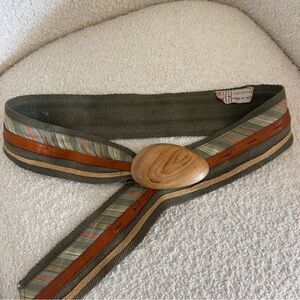 Olive Green Cotton Belt With Wooden Buckle